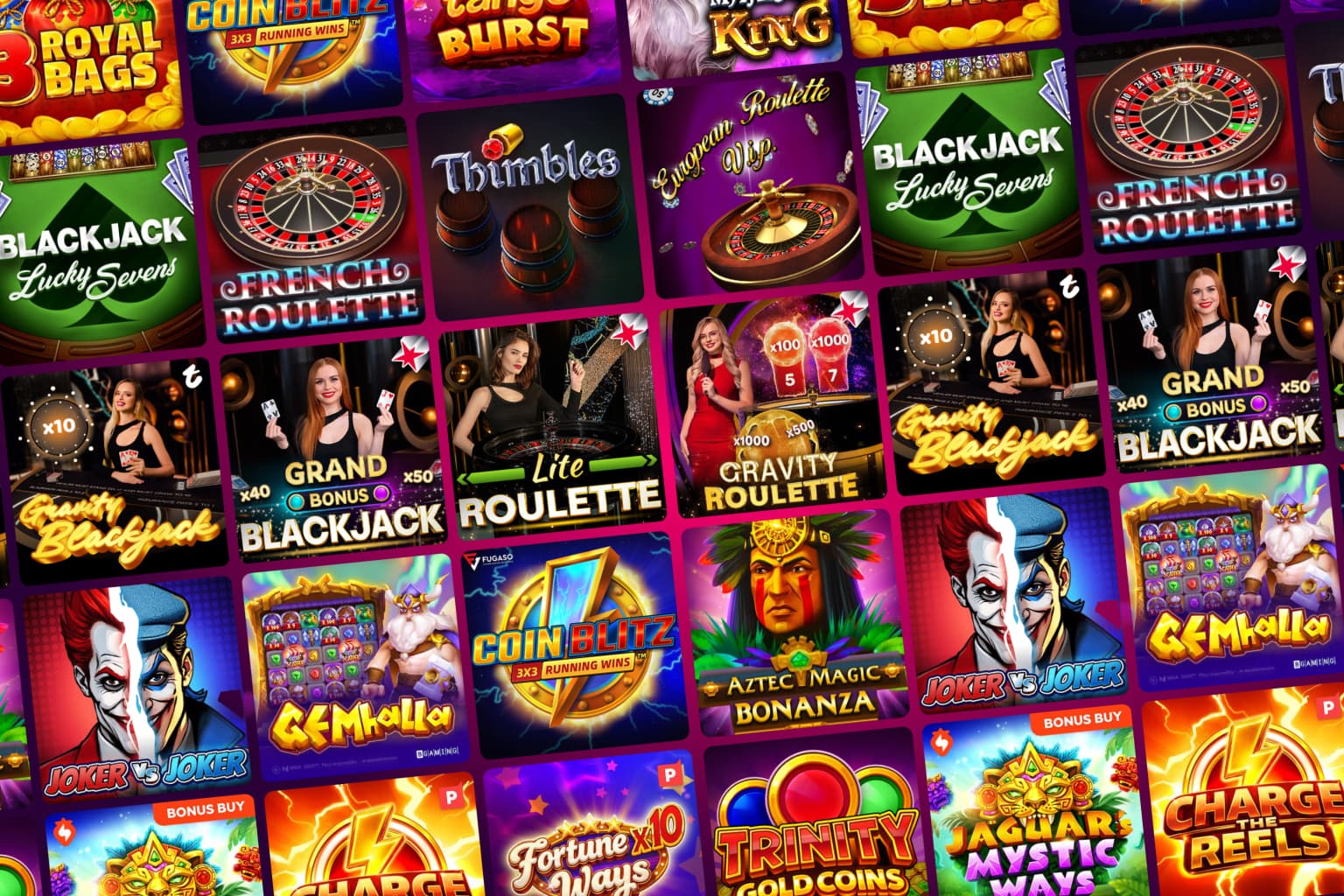Tango social games library showing slots, roulette, blackjack and live dealer games