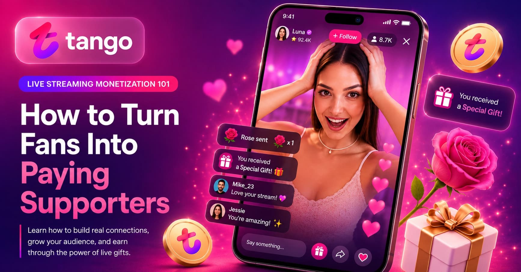 Creator receiving virtual gifts during a live stream on Tango