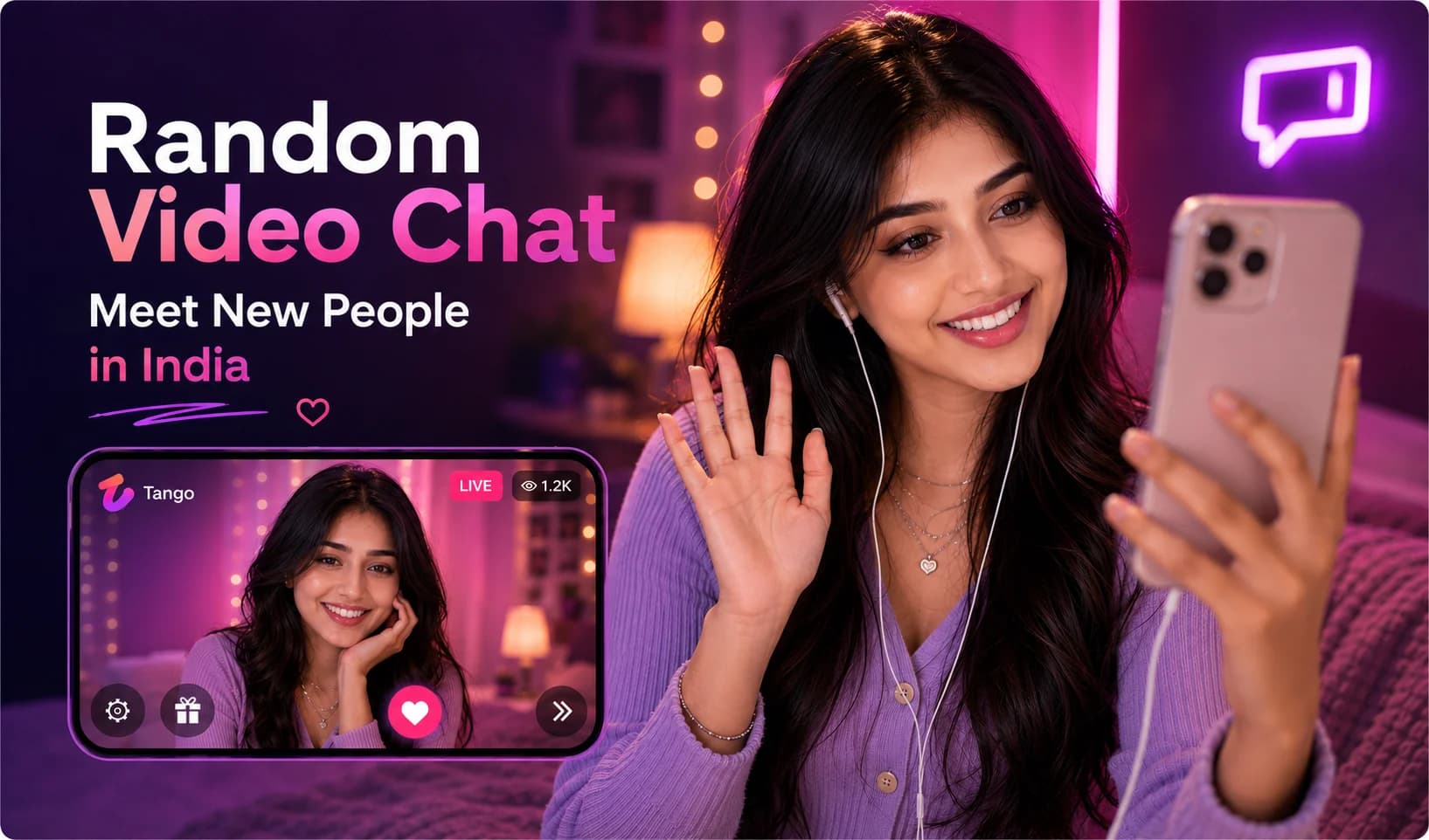 Person smiling during a random video chat on a smartphone